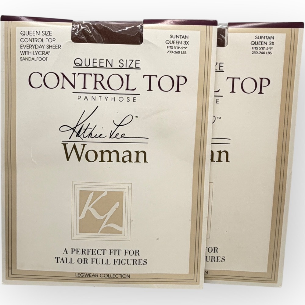 Kathie Lee Woman 2pk Control Top Pantyhose Suntan Queen 3X Everyday Sheer 4763